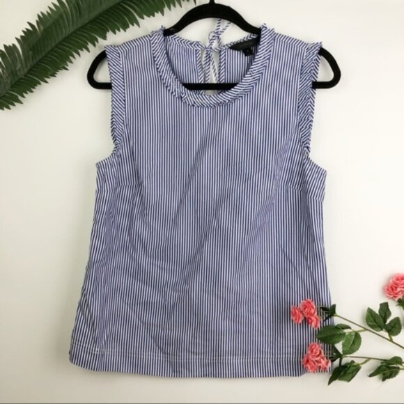 J. Crew Womens Blouse Size 8 Blue Ruffles-trim striped - Picture 2 of 8